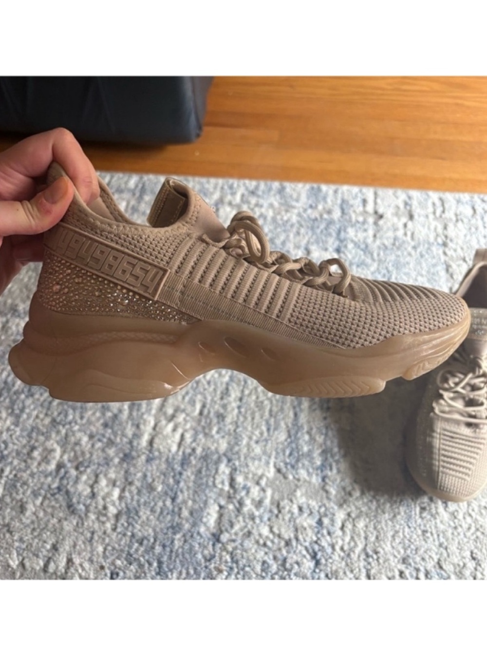 NWOT Steve Madden Beige Knit Lace-Up Sneakers - Picture 3 of 10